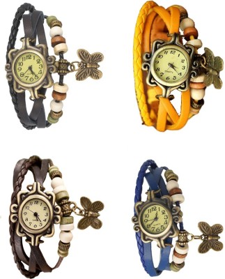 NS18 Vintage Butterfly Rakhi Combo of 4 Black, Brown, Yellow And Blue Analog Watch  - For Women   Watches  (NS18)