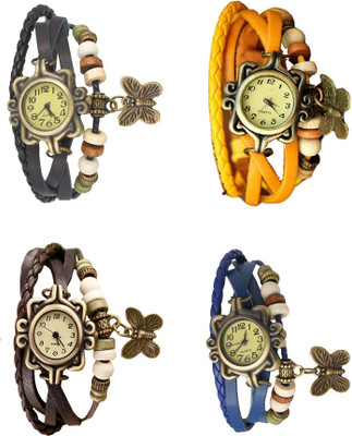 

NS18 Vintage Butterfly Rakhi Combo of 4 Black, Brown, Yellow And Blue Watch - For Women