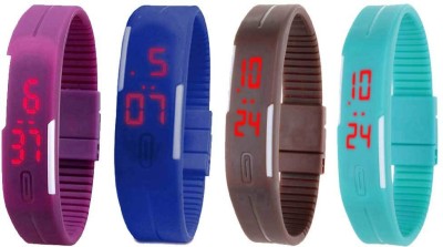 NS18 Silicone Led Magnet Band Watch Combo of 4 Purple, Blue, Brown And Sky Blue Digital Watch  - For Couple   Watches  (NS18)