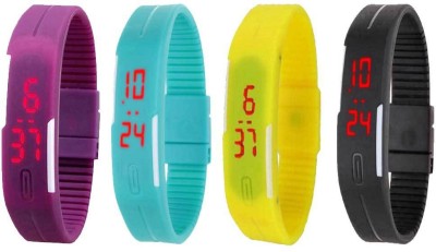 NS18 Silicone Led Magnet Band Combo of 4 Purple, Sky Blue, Yellow And Black Digital Watch  - For Boys & Girls   Watches  (NS18)