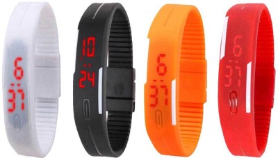 NS18 Silicone Led Magnet Band Watch Combo of 4 White, Black, Orange And Red Digital Watch  - For Couple   Watches  (NS18)