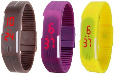 NS18 Silicone Led Magnet Band Combo of 3 Brown, Purple And Yellow Digital Watch  - For Boys & Girls   Watches  (NS18)