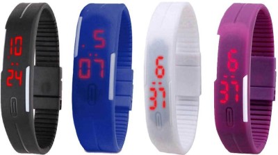 NS18 Silicone Led Magnet Band Watch Combo of 4 Black, Blue, White And Purple Digital Watch  - For Couple   Watches  (NS18)