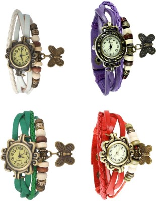 NS18 Vintage Butterfly Rakhi Combo of 4 White, Green, Purple And Red Analog Watch  - For Women   Watches  (NS18)