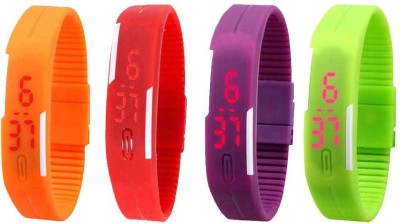 NS18 Silicone Led Magnet Band Combo of 4 Orange, Red, Purple And Green Digital Watch  - For Boys & Girls   Watches  (NS18)