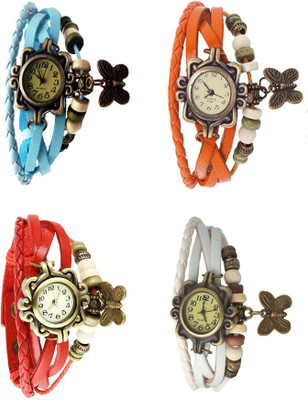 

Kissu Vintage Rakhi Combo of 4 Sky Blue, Red, Orange And White Watch - For Women