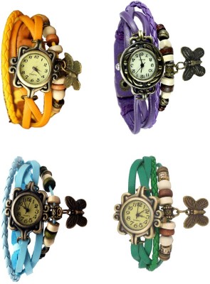 NS18 Vintage Butterfly Rakhi Combo of 4 Yellow, Sky Blue, Purple And Green Analog Watch  - For Women   Watches  (NS18)