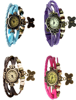 

NS18 Vintage Butterfly Rakhi Combo of 4 Sky Blue, Brown, Purple And Pink Watch - For Women