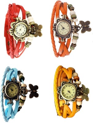 NS18 Vintage Butterfly Rakhi Combo of 4 Red, Sky Blue, Orange And Yellow Analog Watch  - For Women   Watches  (NS18)