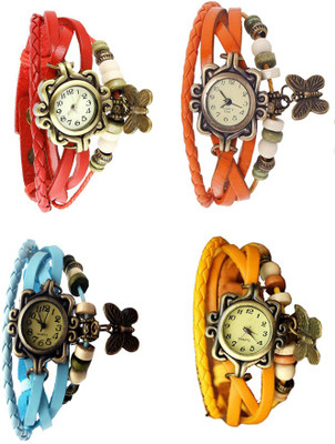 

Kissu Vintage Rakhi Combo of 4 Red, Sky Blue, Orange And Yellow Watch - For Women