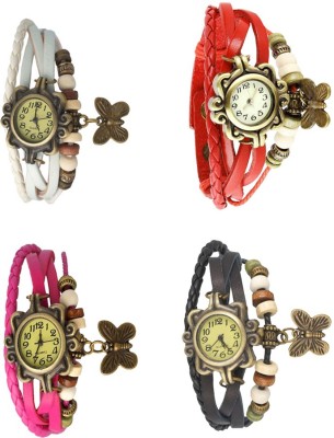NS18 Vintage Butterfly Rakhi Combo of 4 White, Pink, Red And Black Analog Watch  - For Women   Watches  (NS18)
