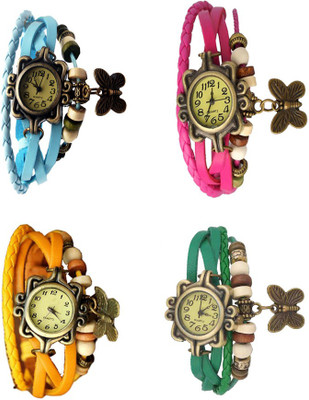 

Kissu Vintage Rakhi Combo of 4 Sky Blue, Yellow, Pink And Green Watch - For Women