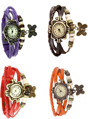 

Kissu Vintage Rakhi Combo of 4 Purple, Red, Brown And Orange Watch - For Women