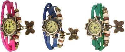 NS18 Vintage Butterfly Rakhi Watch Combo of 3 Pink, Blue And Green Analog Watch  - For Women   Watches  (NS18)