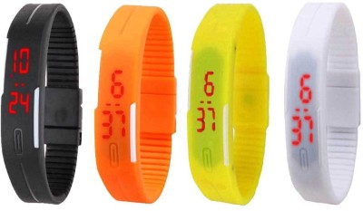 NS18 Silicone Led Magnet Band Combo of 4 Black, Orange, Yellow And White Digital Watch  - For Boys & Girls   Watches  (NS18)