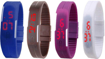 View NS18 Silicone Led Magnet Band Combo of 4 Blue, Brown, Purple And White Digital Watch  - For Boys & Girls Wrist Watches Price Online(NS18)