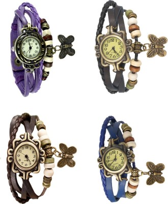 NS18 Vintage Butterfly Rakhi Combo of 4 Purple, Brown, Black And Blue Analog Watch  - For Women   Watches  (NS18)