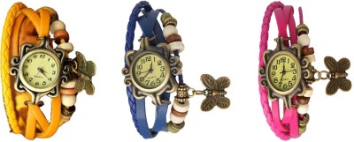 NS18 Vintage Butterfly Rakhi Watch Combo of 3 Yellow, Blue And Pink Analog Watch  - For Women   Watches  (NS18)