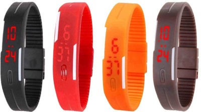 NS18 Silicone Led Magnet Band Combo of 4 Black, Red, Orange And Brown Digital Watch  - For Boys & Girls   Watches  (NS18)