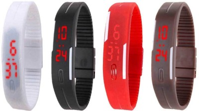 NS18 Silicone Led Magnet Band Combo of 4 White, Black, Red And Brown Digital Watch  - For Boys & Girls   Watches  (NS18)
