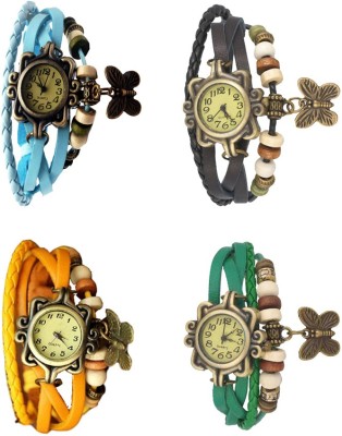 NS18 Vintage Butterfly Rakhi Combo of 4 Sky Blue, Yellow, Black And Green Analog Watch  - For Women   Watches  (NS18)