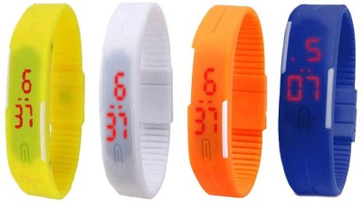 NS18 Silicone Led Magnet Band Combo of 4 Yellow, White, Orange And Blue Digital Watch  - For Boys & Girls   Watches  (NS18)
