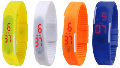 

NS18 Silicone Led Magnet Band Combo of 4 Yellow, White, Orange And Blue Watch - For Boys & Girls