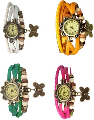 NS18 Vintage Butterfly Rakhi Combo of 4 White, Green, Yellow And Pink Analog Watch  - For Women   Watches  (NS18)
