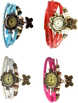 NS18 Vintage Butterfly Rakhi Combo of 4 Sky Blue, White, Red And Pink Analog Watch  - For Women   Watches  (NS18)