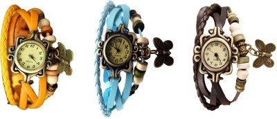 NS18 Vintage Butterfly Rakhi Watch Combo of 3 Yellow, Sky Blue And Brown Analog Watch  - For Women   Watches  (NS18)