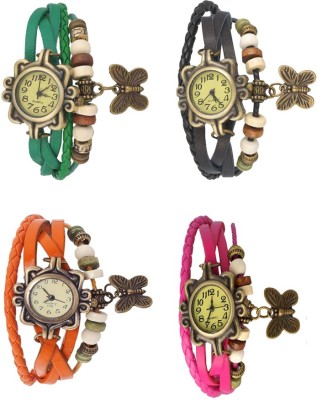 NS18 Vintage Butterfly Rakhi Combo of 4 Green, Orange, Black And Pink Analog Watch  - For Women   Watches  (NS18)