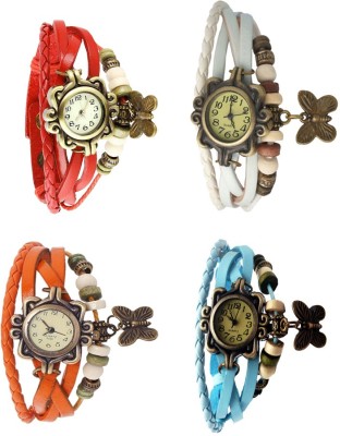 NS18 Vintage Butterfly Rakhi Combo of 4 Red, Orange, White And Sky Blue Analog Watch  - For Women   Watches  (NS18)