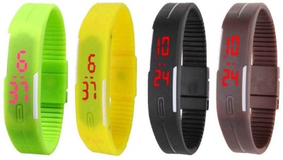 NS18 Silicone Led Magnet Band Combo of 4 Green, Yellow, Black And Brown Digital Watch  - For Boys & Girls   Watches  (NS18)