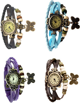 View NS18 Vintage Butterfly Rakhi Combo of 4 Black, Purple, Sky Blue And Brown Analog Watch  - For Women Wrist Watches Price Online(NS18)