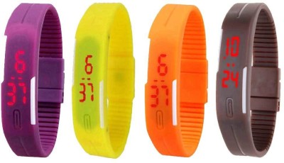 NS18 Silicone Led Magnet Band Combo of 4 Purple, Yellow, Orange And Brown Digital Watch  - For Boys & Girls   Watches  (NS18)