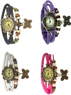 NS18 Vintage Butterfly Rakhi Combo of 4 Black, White, Purple And Pink Analog Watch  - For Women   Watches  (NS18)