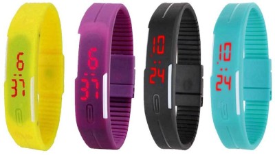 NS18 Silicone Led Magnet Band Watch Combo of 4 Yellow, Purple, Black And Sky Blue Digital Watch  - For Couple   Watches  (NS18)