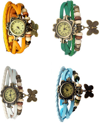 

Kissu Vintage Rakhi Combo of 4 Yellow, White, Green And Sky Blue Watch - For Women