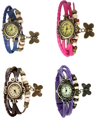 NS18 Vintage Butterfly Rakhi Combo of 4 Blue, Brown, Pink And Purple Analog Watch  - For Women   Watches  (NS18)
