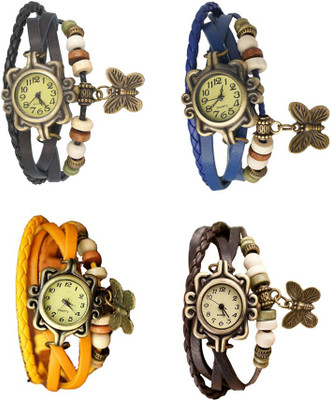 

Kissu Vintage Rakhi Combo of 4 Black, Yellow, Blue And Brown Watch - For Women