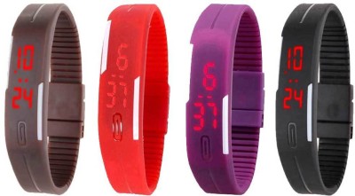 NS18 Silicone Led Magnet Band Combo of 4 Brown, Red, Purple And Black Digital Watch  - For Boys & Girls   Watches  (NS18)