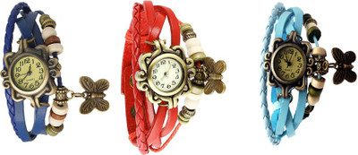 View NS18 Vintage Butterfly Rakhi Watch Combo of 3 Blue, Red And Sky Blue Analog Watch  - For Women Wrist Watches Price Online(NS18)
