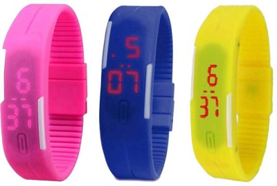 NS18 Silicone Led Magnet Band Combo of 3 Pink, Blue And Yellow Digital Watch  - For Boys & Girls   Watches  (NS18)