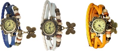 NS18 Vintage Butterfly Rakhi Combo of 3 Blue, White And Yellow Analog Watch  - For Women   Watches  (NS18)