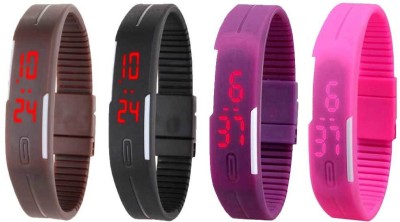 NS18 Silicone Led Magnet Band Watch Combo of 4 Brown, Black, Purple And Pink Digital Watch  - For Couple   Watches  (NS18)