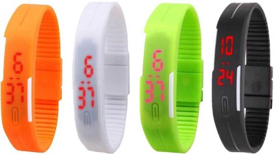 NS18 Silicone Led Magnet Band Combo of 4 Orange, White, Green And Black Digital Watch  - For Boys & Girls   Watches  (NS18)