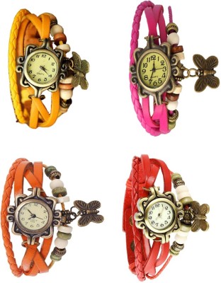 NS18 Vintage Butterfly Rakhi Combo of 4 Yellow, Orange, Pink And Red Analog Watch  - For Women   Watches  (NS18)