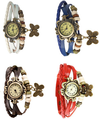 

Kissu Vintage Rakhi Combo of 4 White, Green, Blue And Red Watch - For Women