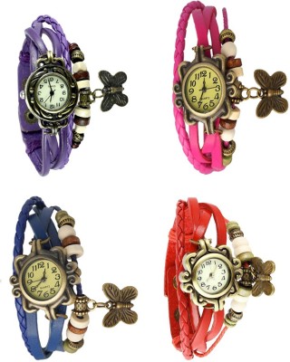 NS18 Vintage Butterfly Rakhi Combo of 4 Purple, Blue, Pink And Red Analog Watch  - For Women   Watches  (NS18)