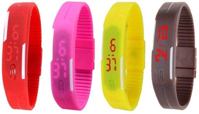 NS18 Silicone Led Magnet Band Combo of 4 Red, Pink, Yellow And Brown Digital Watch  - For Boys & Girls   Watches  (NS18)
